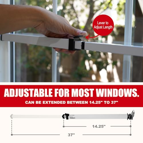 SecurityMan Window Security Bar - Easy Install for Horizontal/Vertical Windows - Adjustable Window Lock Bar (Child Proof/Heavy Duty Iron) - Extendable (14.25" to 37") Security Bars for Windows - White - color: White