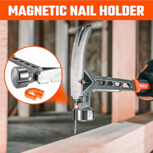 VANQUISH Framing Hammer 22oz One Piece Forged Straight Claw Hammer with Smooth Face & Shock Reduction Grip, Claw Hammer with Magnetic Nail Holder Side Nail Puller, 0630 - size: 22oz Smooth Face