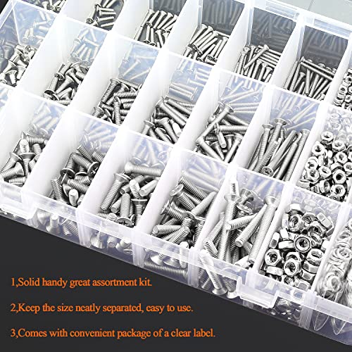 HELIFOUNER 1500 Pieces M2 M3 M4, 304 Stainless Steel Phillips Countersunk Head Machine Screws Bolts Washers Nuts Hardware Assortment Kit - style: Phillips Countersunk Head