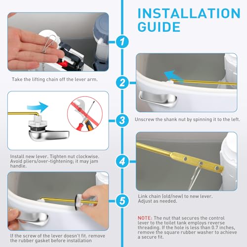 Toilet Handle Replacement Kit - American Standard Toilet Flush Handle Replacement, Universal Front Mount toilet lever bowl handle flusher arm tank replacement kit, Metal &Brass Toilet arm Lever &Chain