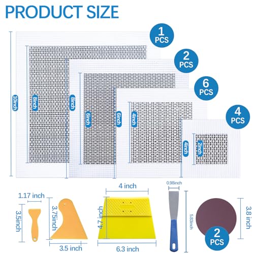 HOMMEE 19Pcs Drywall Patch Repair Kit, 4/6/8/10 inch Aluminum Plate Self-Adhesive Fiberglass Mend Wall Holes