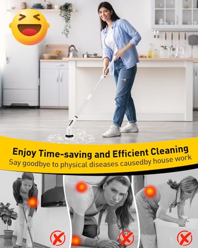 Electric Spin Scrubber for Bathroom, Shower Scrubber with Long Handle - color: White, size: 8 Brush Heads