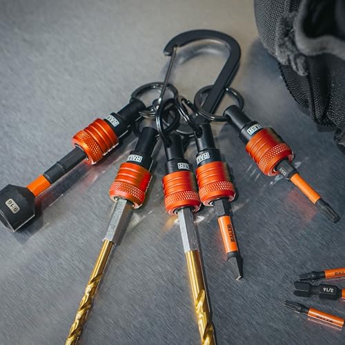 Railer 5pc 1/4" Hex Bit Holder Keychain – Quick Release Drill Organizer - color: Orange