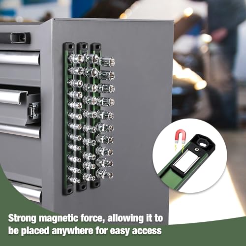 WORKPRO Magnetic Socket Organizer, Heavy Duty 1/2-Inch Drive Socket Rail - color: Green, size: 1/2" DR
