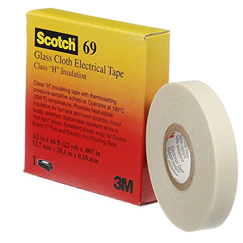 3M Scotch Glass Cloth Electrical Tape 69, 1/2 in x 22 yd, 1 Roll - size: 1/2 in x 66 ft