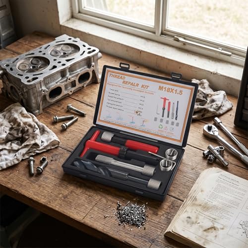 M18x1.5 Thread Repair Kit, 10 Pcs Helicoil Thread Repair Kit Thread Chaser Set, Portable Thread Metric Inserts Repair Kits Helicoil Thread Repair kit, Compatible Hand Tool Set for Auto Repairing - color: M18x1.5
