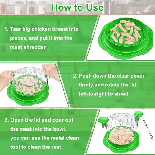 Chicken Shredder Tool Twist Large Meat Shredder with Brush&Fork, Green - color: Green