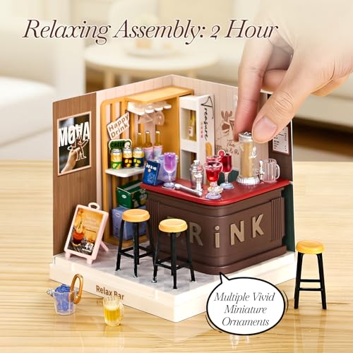 Super Mini Miniature Lounge Bar DIY Kit with Acrylic Display Case - color: Small - Relax Bar, size: Small
