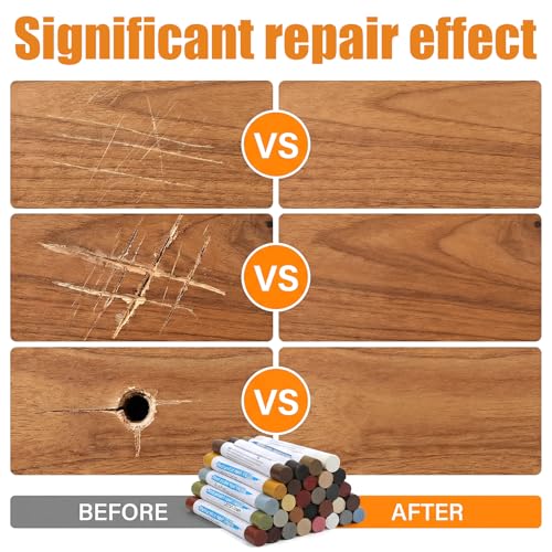 32Pcs Wood Filler Sticks, 30 Colos Wood Filler Putty Wax Crayons, Furniture Repair Kit, Putty Sticks for Baseboard Cabinets Furniture Floors (with 2 Scrapers)