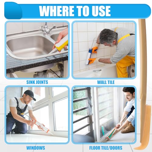Gisafai 4 Size Set Rubber Caulking Tool Silicone Caulking Finishing Tool Tips Set Applicator with ABS Handle Grip for Brick Skirting Kitchen Bathroom