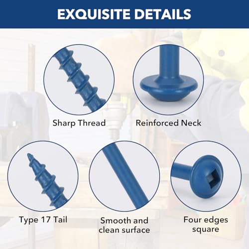 Pocket Hole Screws #8x1, Coarse Thread Wood Screws 300Pcs, Washer Head with Square Drive, 150MM Drive Bit Included - color: Blue, size: #8x1‘’