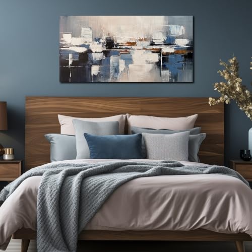 AUUZAIUA Abstract Canvas Wall Art Blue and White Oil Painting 20x40 Inch - size: 20"L x 40"W