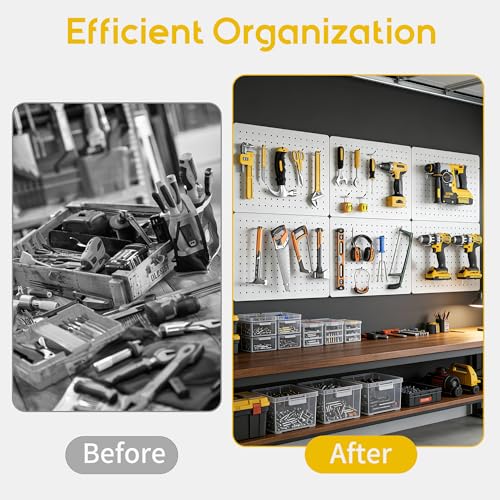 Pegboard Organizer Kit,6 Pack 14.76x10.82 in Metal Panels with 6 Bins,White - color: White, size: 14.76"x10.82"- 6 Pcs