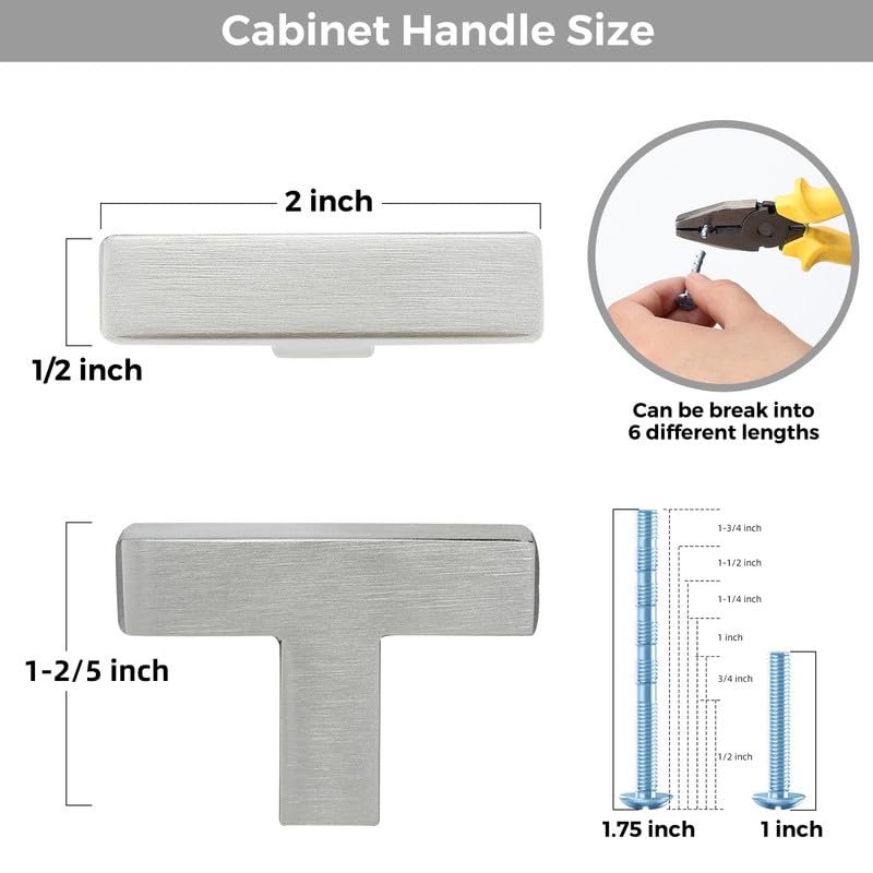 3 Pack Brushed Nickel Cabinet Knobs, 2in Length Square Bar Drawer Pulls | Single Hole Grip, Stainless Steel Build, Kitchen Cabinet Restyle, For Drawers, Dressers, Cupboards, Closet Doors - color: Brushed Nickel, size: 3 Pack, style: Square