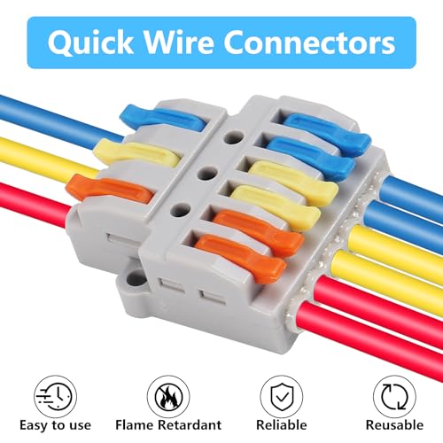 20PCS Lever Wire Connectors - 3 in 6 Out Quick Electrical Lever Nuts, Push-in Conductor Terminal Block AWG 28-12 - color: Grey,20pcs 3 in 6 out