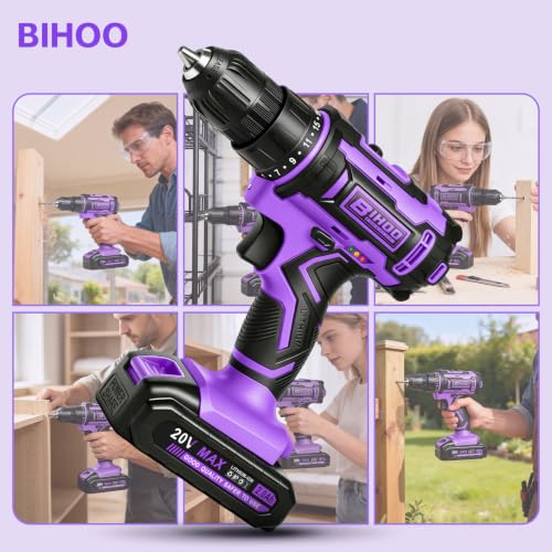 20V Cordless Drill with Battery and Charger, 3/8'' chuck, Purple - color: Purple