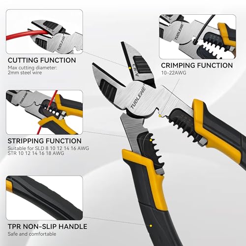 8 Inch 3-in-1 Wire Cutters, Heavy Duty Diagonal Cutting Pliers