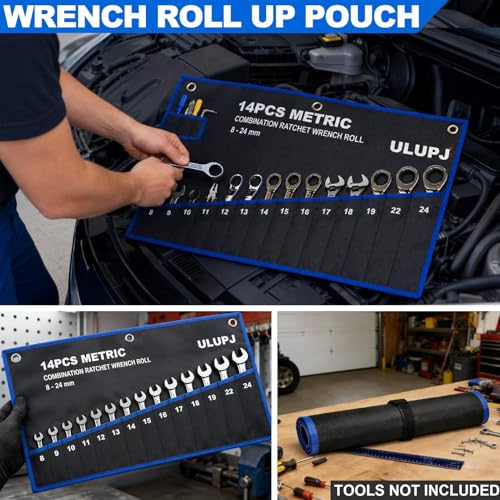 2PCS Wrench Roll Up Pouch, Tool Organizer Storage Bag (13SAE + 14Metric)
