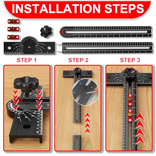 29 Inch Woodworking T Square Ruler, Aluminum Alloy, Adjustable Angle 15-165° Measurement Tool, Precision Drilling Positioning Guide for Carpentry, Drafting, Contractor, Scribe Crafting, Drywall - color: 29.3in black