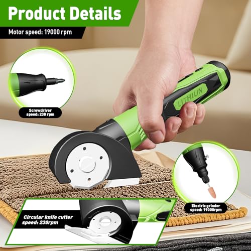 Cordless Electric Scissors, 4 in 1 Multifunctional Three floors Cardboard Box Cutter Screwdriver Set Cordless Rotary Tool Kit & LED Light for Cutting Fabric Engraving, Sanding, Polishing