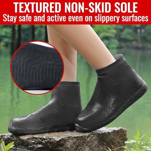 Rain Shoe Covers Waterproof Reusable Galoshes Overshoes - color: Black, size: Large
