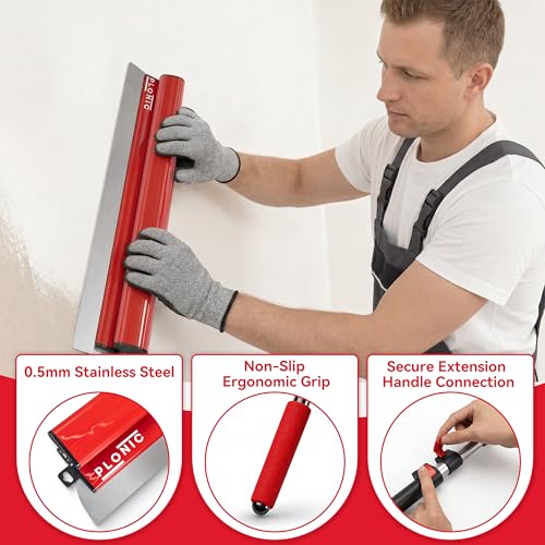 Drywall Skimming Blade Set with Portable Case,0.50 mm Stainless Steel 6",10", 14", 24", 32" & 40" Skimming Blades with 40"-84" Extension Handle, Drywall Finishing Tools - size: 10 inch/14 inch/24 inch/32 inch/40 inch