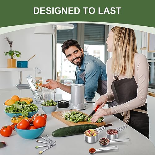 EWFEN Measuring Cups and Spoons Set, 7 Stainless Steel Nesting Measuring Cups & 7 Spoons, 5 Mini Measuring Spoons & 2 Detachable Rings, Kitchen Gadgets for Cooking & Baking, Round - color: Round Spoons