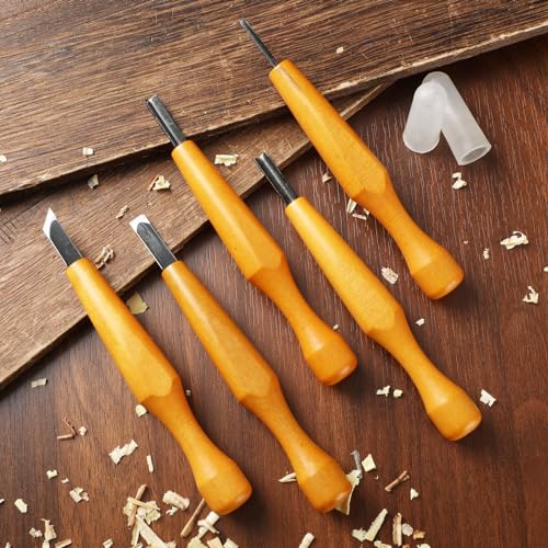 WILLBOND 5 Pcs Linoleum Carving Tool Set Wood Handle Linocut,Assemble - style: Assemble