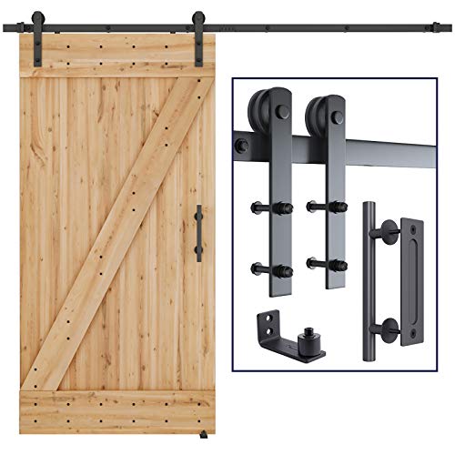 SMARTSTANDARD 8 FT Heavy Duty Sturdy Sliding Barn Door Hardware Kit, Black - size: 8 Feet