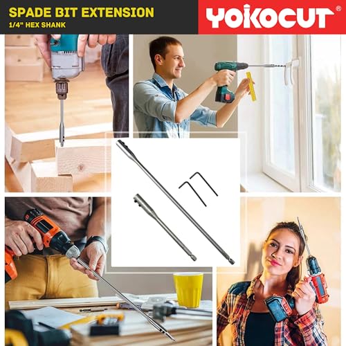 Drill Bit Extension Set, 6 and 12 Inches 1/4 Hex Shank Extension for Spade Bits, 2X Hex Key Included, Wood Spade Drill Bit Extension - style: 4pcs Spade Drill Bit Extension with Hex Key