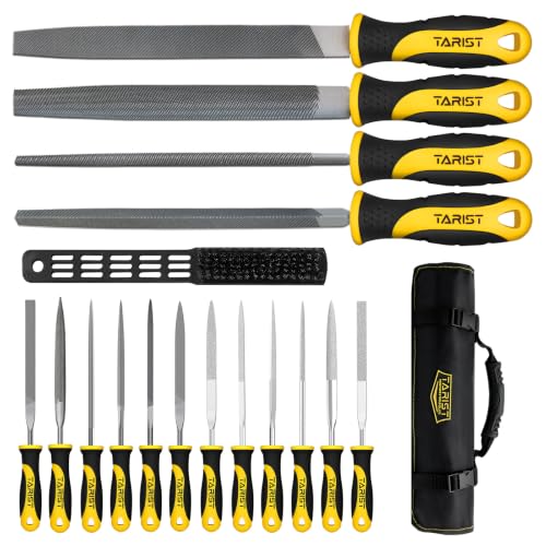 TARIST 17PCS File Set with Tool Bag, Includes 4PCS Large Metal File, 12PCS Needle File and Wire Brush,Work for Metal, Wood and More - style: File Set - 17 pcs