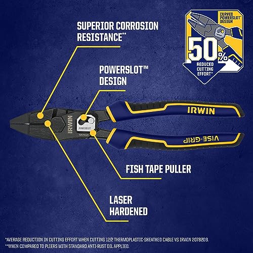 IRWIN POWERSLOT Pliers, High Leverage Lineman's 9.5" and Diagonal 8", 2 Pack (IWHT84006)