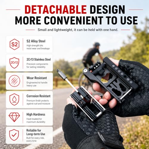 38-in-1 Bike Multitool – Portable Magnetic Bike Repair Tool Set with Tire Levers, Chain Cutter, Hex Wrenches, Spoke Wrenches, Box Spanner, Bottle Opener, and Includes Storage Bag
