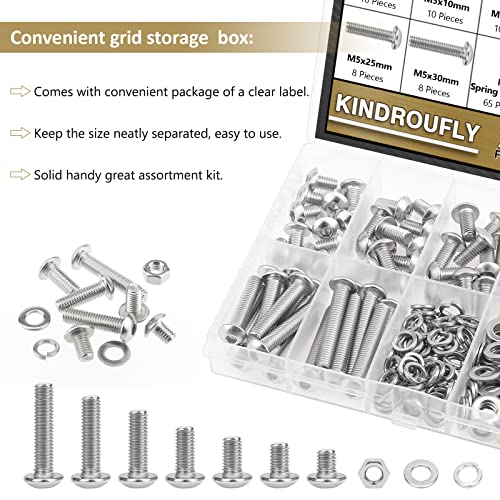 230 Pieces M5 x 8/10 /12/16 /20/25 /30mm Button Head Socket Cap Screws Nuts Washers Assortment Kit, 304 Stainless Steel, Fully Machine Thread - size: M5, style: Button Head