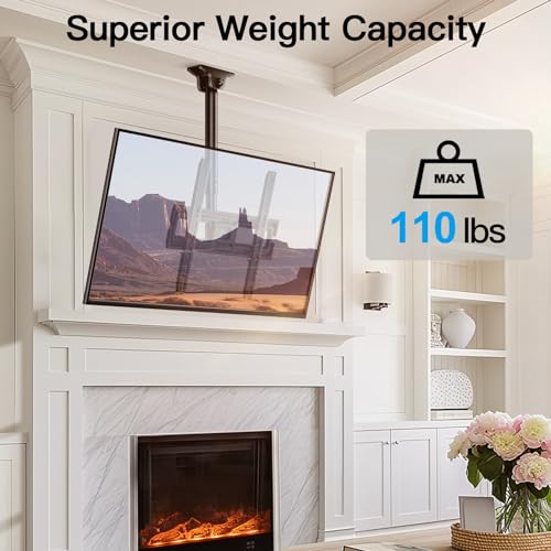 PERLESMITH Ceiling TV Mount for 26-65 inch Flat Screen Displays, Max VESA 400x400mm, Hanging Adjustable Ceiling TV Bracket Fits Most LCD LED OLED 4K TVs, Pole Ceiling Mount Holds up to 110lbs, PSCM2 - size: for 26-65 Inch TVs