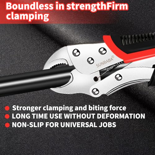 SUNBABA Locking Pliers Set, 6-Piece Vice Grips Pliers Set Long Nose 6-1/2”, 9-1/2” Curved Jaw 5” 7” 10” C-Clamp 6” Adjustable Screw