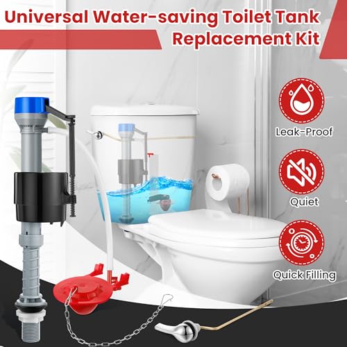 Saillong Universal Toilet Flusher Replacement Kit, Fill Valve, 2-Inch Flapper, Side Mount Handle Lever, Water-Saving, Adjustable Toilet Repair Kit Inside Tank, Easy to Install(1 Set,Blue Grey, Red) - color: Blue Grey, Red