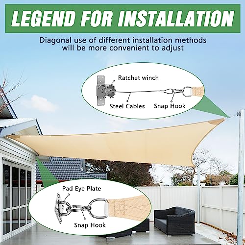 UIRWAY Shade Sail Hardware Winch Set Kit, 60Pcs Stainless Steel Hardware Kit for Rectangle Triangle Canopy, Heavy Duty Anti-Rust Hardware Kit Set for Outdoor Garden Patio(Ratchet Winch +304 Wire Rope) - size: 60 pcs - Ratchet Winch