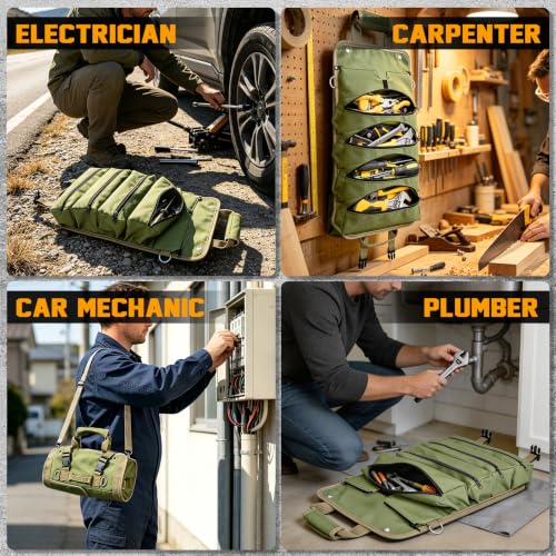 Roll Up Tool Bag Organizer for Car, Truck and Garage, Army Green