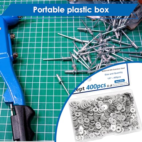 400PCS 1/8 Inch Silver Pop Rivet washers for Pop Rivets Diameter 1/8" 304 Stainless Steel pop Rivet Washer Aluminum pop Rivet washers Blind Rivet Washer - color: Silver, size: 1/8"