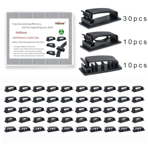 Cable Clips 50PCS, Self Adhesive Cable Management Clips, Cord Organizer Wire Clips Cord Holder for Appliances PC Wall Ethernet Cable Under Desk Nightstand Home Office Car - size: Mix-50Pack
