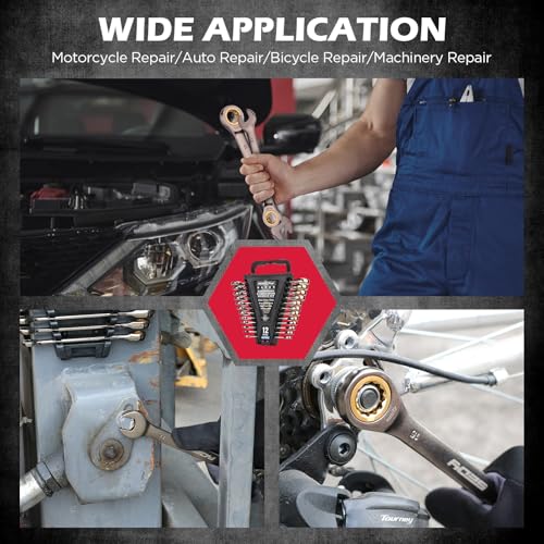 Premium 12-Piece Metric Ratchet Wrenches Set with Magnetic Organizer 8mm-19 mm, 72-Tooth Ratcheting Wrench Set, Cr-V Steel Ratchet Combination Wrench Set for Automotive, Machine Repair - style: 12-Piece Ratchet (Metric)