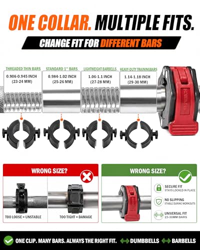 MAXRICH Ultra-Thin 1-Inch Barbell Clamps, Quick Release Weight Clips for 23–30mm Bars, Secure Barbell Collars for Home Gym - color: Black+red