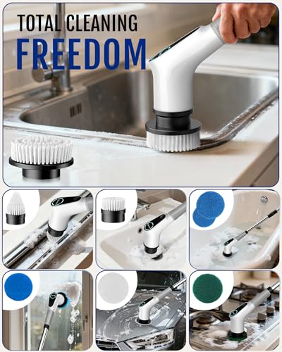 Dovety Electric Spin Scrubber, Extendable Handle, 8 Brush Heads-WH - color: White