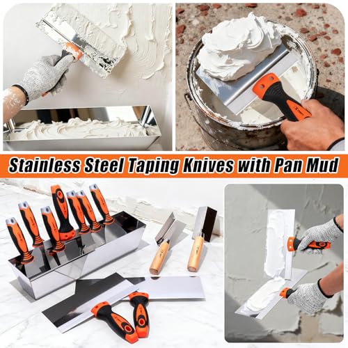 Drywall Knife Set, 12Pcs Drywall Tools Kit with Mud Pan