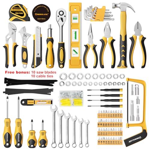 199 Piece Tool Kit for Home,General Household/Auto Repair Tool Set,Basic Hand Tool Kit with Socket Wrench,Tool Box Case for Men,Perfect for Diyer Handyman Homeowner - color: Black and Yellow