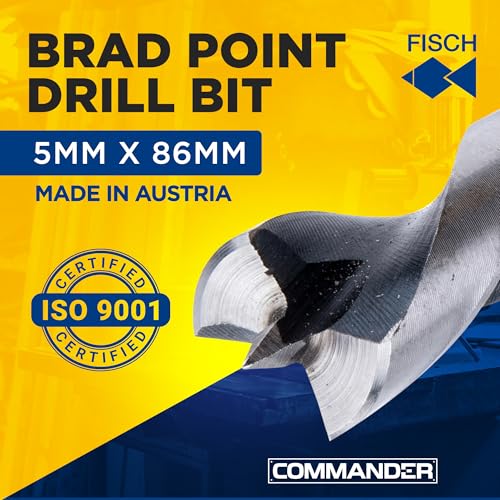 Premium Brad Point Drill Woodworking Bits w/Beveled Edges Size 5mm x 86mm - size: 5 mm x 86 mm (Pack of 1)