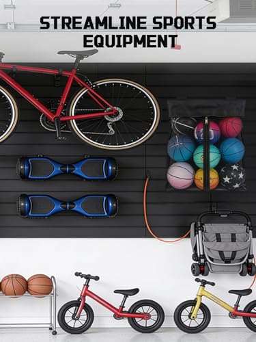 AZUNO 14 PCS Slatwall Accessories Kit - 2 Pack Large Mesh Slatwall Baskets with Front Zipper & 12 Pack Heavy Duty Slat Wall Hooks, Garage Storage & Organizer for Sports Gear, Toys, Tools - size: 2 Mesh Baskets+12 Hooks