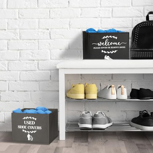 Suzile 200 Pcs Disposable Shoe Covers with 2 Pcs Box Open House Supplies Foldable Booties Shoe Covers Holder Storage Bin for House Indoor Guest Supplies, 10 x 10 x 8 Inch (Black,Gray,Blue) - color: Black,Gray,Blue