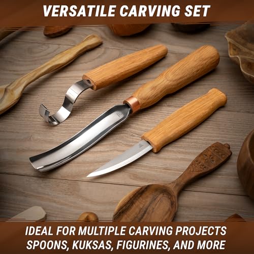 BeaverCraft Wood Carving Knives Kit Spoon Carving Tools S14 - Spoon Hook Knife Wood Carving Chisels Set Bowl Gouge - Whittling Knives Whittling Kit for Beginners - Hobby Knife Set